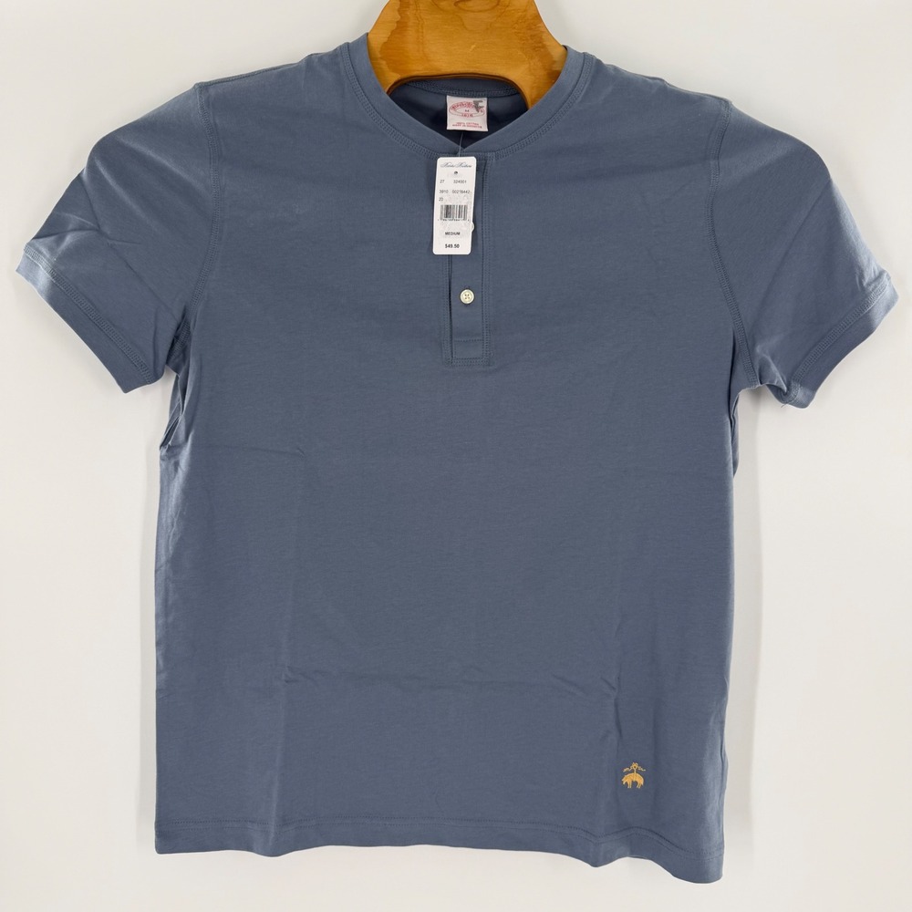 Brooks Brothers Mens Blue Short Sleeve Henley Cotton Shirt 324001 Medium NWT